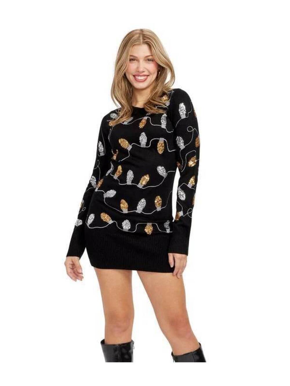 NWT Tipsy Elves Women's Christmas Light Strand Sequin Sweater Dress Size Medium